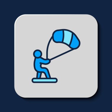 Filled outline Kitesurfing icon isolated on blue background. Vector.