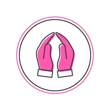 Doldurulmuş Eller dua pozisyonunda beyaz arkaplanda izole edilmiş ikon. Tanrı 'ya inanç ve umutla dua edin. Vektör.