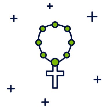 Doldurulmuş tespih boncukları beyaz arka planda izole edilmiş din ikonu. Vektör.