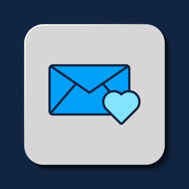 Filled outline Envelope with Valentine heart icon isolated on blue background. Message love. Letter love and romance. Vector.