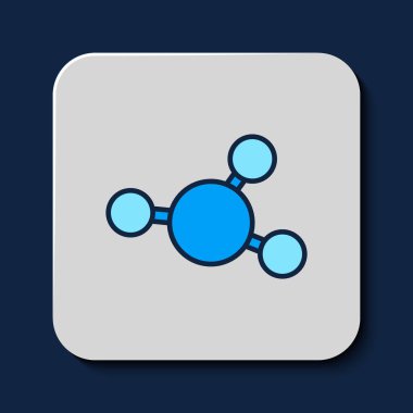 Filled outline Molecule icon isolated on blue background. Structure of molecules in chemistry, science teachers innovative educational poster. Vector.