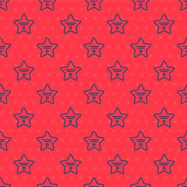 Blue line Walk of fame star on celebrity boulevard icon isolated seamless pattern on red background. Hollywood, famous sidewalk, boulevard actor. Vector.