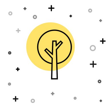 Beyaz arkaplanda siyah çizgi ağaç simgesi izole edildi. Orman sembolü. Rastgele dinamik şekiller. Vektör.