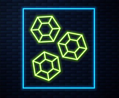 Parlayan neon hattı taş ikon tuğla duvar arka planında izole edildi. Mücevher sembolü. Elmas. Vektör.