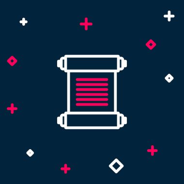 Satır Kararnamesi, kağıt, parşömen, kaydırma simgesi mavi arkaplanda izole edildi. Renkli taslak konsepti. Vektör