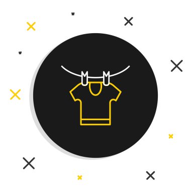 Çizgi kurutma simgesi beyaz arkaplanda izole edildi. Temiz gömlek. Çamaşırları çamaşır mandallarıyla iple yıka. Kıyafet bakımı ve düzenlilik. Renkli taslak konsepti. Vektör