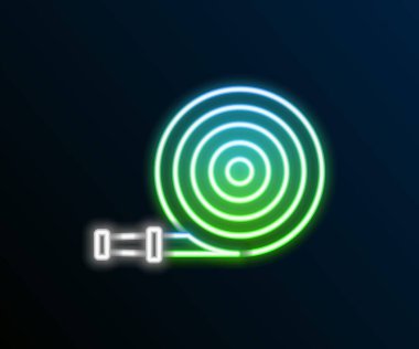 Parlayan neon hattı itfaiye hortumu ikonu siyah arka planda izole edildi. Renkli taslak konsepti. Vektör