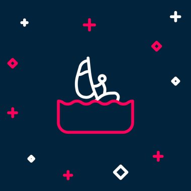 Windsurfing çizgisi simgesi mavi arkaplanda izole edildi. Renkli taslak konsepti. Vektör