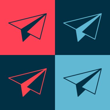 Pop art Paper airplane icon isolated on color background.  Vector