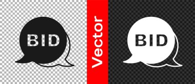 Şeffaf arkaplanda siyah teklif simgesi izole edildi. Açık arttırma teklifi. Satış ve alıcılar. Vektör