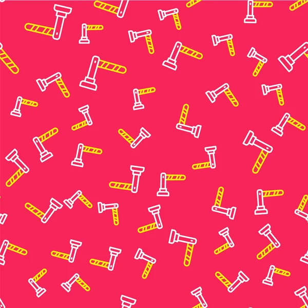 Line Railway barrier icon isolated seamless pattern on red background.  Vector