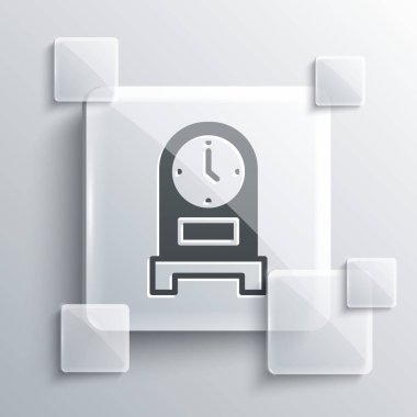 Grey Antique clock icon isolated on grey background. Square glass panels. Vector
