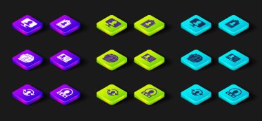 Set Human resources, Create account screen, Head hunting, Laptop with resume, Clipboard and Location person icon. Vector