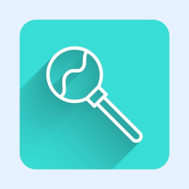 White line Lollipop icon isolated with long shadow. Food, delicious symbol. Happy Halloween party. Green square button. Vector.
