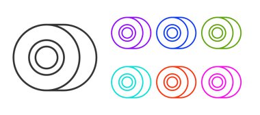 Siyah çizgi kaykay tekeri simgesi beyaz arkaplanda izole edildi. Kaykay tekerleği. Simgeleri renklendirin. Vektör