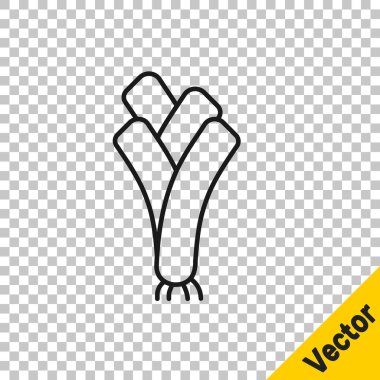 Black line Leek icon isolated on transparent background.  Vector