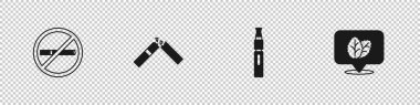 Set No smoking, Broken cigarette, Electronic and Tobacco leaf icon. Vector