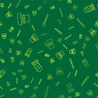 Set line Viking ship Drakkar, Quiver with arrows and Medieval spear on seamless pattern. Vector