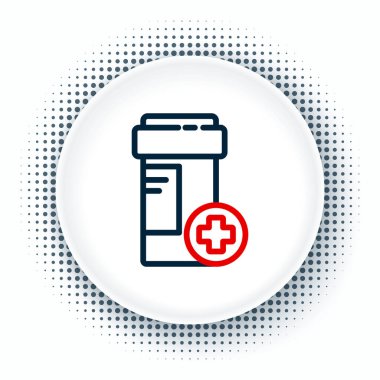 Çizgi tıp ikonu beyaz arka planda izole edilmiş. Şişe hapı işareti. Eczane tasarımı. Renkli taslak konsepti. Vektör