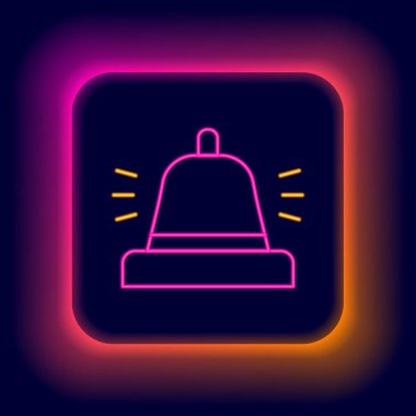 Parlayan neon hattı otel servis çanı simgesi siyah arkaplanda izole edildi. Resepsiyon zili. Renkli taslak konsepti. Vektör