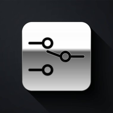 Silver Switch in electronic circuit icon isolated on black background. Long shadow style. Vector