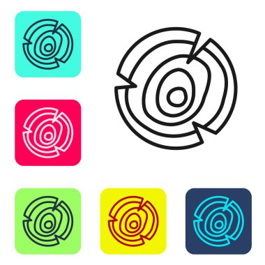 Siyah çizgi tahta kütük simgesi beyaz arkaplanda izole edildi. Yakacak odun yığını. Renkli kare düğmelerle simgeleri ayarla. Vektör