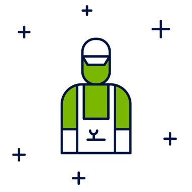 Beyaz arka planda izole edilmiş ana hatlı araba tamircisi ikonu. Araba tamiri ve servis. Vektör