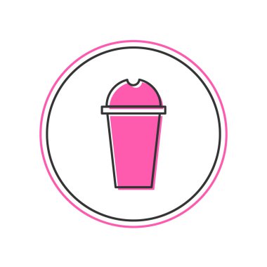 Doldurulmuş milkshake simgesi beyaz arkaplanda izole edildi. Kapaklı ve samanlı plastik bardak. Vektör