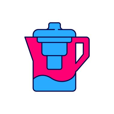 Beyaz arkaplanda izole edilmiş bir filtre simgesi ile ana hatlarıyla su testisi doldurulmuş. Vektör