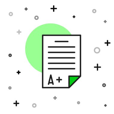 Sınav kağıdında beyaz arkaplanda A + dereceli simge izole edildi. Sınav kağıdı, sınav ya da araştırma konsepti. Sınav ya da sınav. Vektör