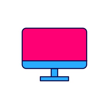 Doldurulmuş ana hatlı bilgisayar monitör simgesi beyaz arkaplanda izole edildi. Elektronik cihaz. Ön manzara. Vektör