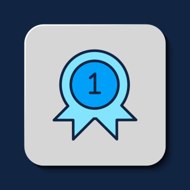 Doldurulmuş Madalya simgesi mavi arkaplanda izole edildi. Kazanan başarı işareti. Ödül madalyası. Vektör