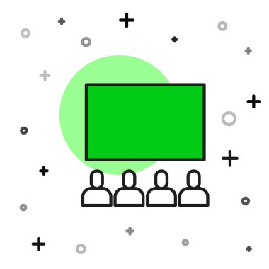 Beyaz arkaplanda izole edilmiş ekran simgesiyle ana hatlı sinema salonu dolduruldu. Vektör