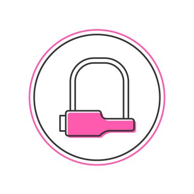 Ana hatları doldurulmuş bisiklet kilidi U şeklindeki sanayi simgesi beyaz arka planda izole edilmiş. Vektör