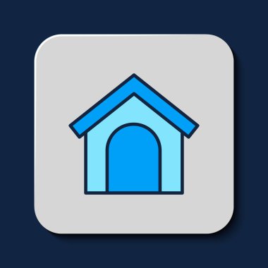 Filled outline Dog house icon isolated on blue background. Dog kennel.  Vector