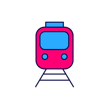 Tren ve demiryolu ikonu beyaz arka planda izole edildi. Toplu taşıma sembolü. Metro treni nakliyesi. Metro yeraltı. Vektör