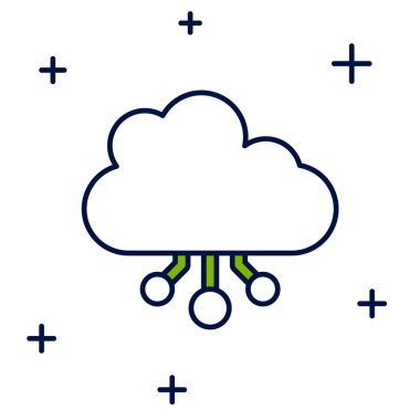 Beyaz arka planda izole edilmiş kripto para birimi bulut maden ikonu. Engelleme teknolojisi, bitcoin, dijital para piyasası, kripto para cüzdanı. Vektör