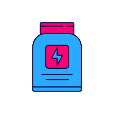 Beyaz arka planda izole edilmiş ana hatlı spor, vücut geliştirme, protein enerji içeceği ve yiyecek ikonu. Vektör