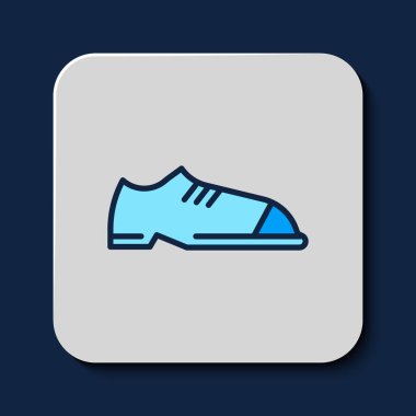 Filled outline Men shoes icon isolated on blue background.  Vector