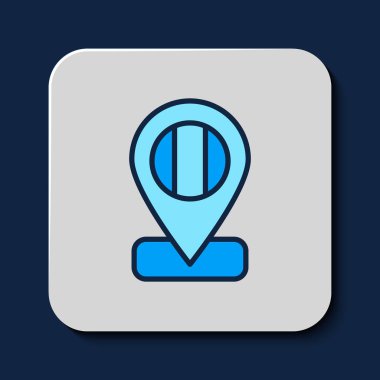 Filled outline Location flag Italy icon isolated on blue background.  Vector