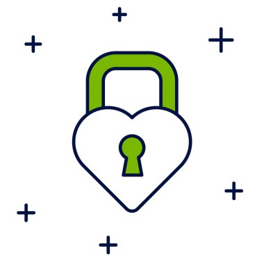 Beyaz arka planda izole edilmiş bir kalp simgesi şeklinde Castle ana hatlarıyla dolu. Kilitli Kalp. Aşk sembolü ve anahtar deliği işareti. Vektör