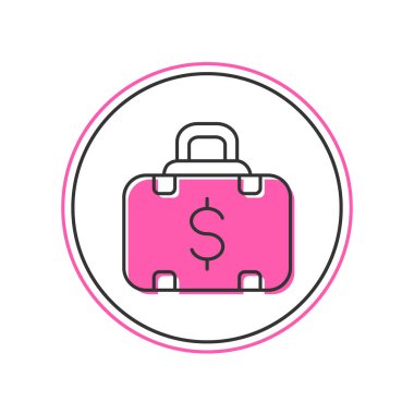 Doldurulmuş evrak çantası ve para simgesi beyaz arkaplanda izole edildi. İş ilanı. İş portföyü. Vektör