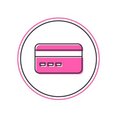 Doldurulmuş kredi kartı simgesi beyaz arkaplanda izole edildi. Çevrimiçi ödeme. Nakit çekilmesi. Finansal operasyonlar. Alışveriş tabelası. Vektör