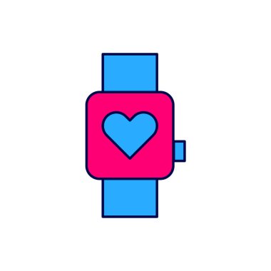 Doldurulmuş akıllı saat beyaz arkaplanda kalp atış hızı simgesini gösteriyor. Fitness uygulaması konsepti. Vektör