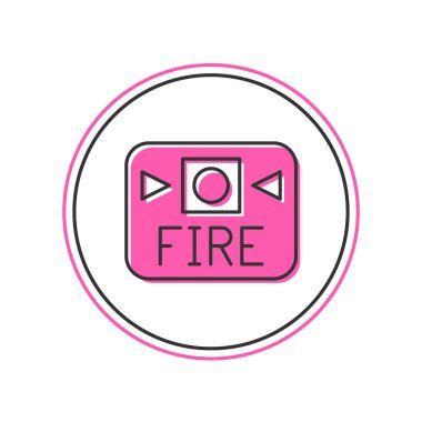 Beyaz arkaplanda izole edilmiş ana hatlı yangın alarm sistemi simgesi. Yangın güvenlik kutusunu çek. Vektör