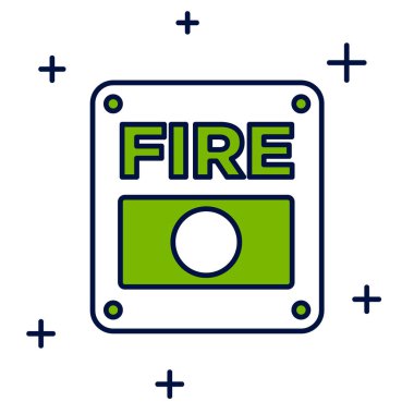 Beyaz arkaplanda izole edilmiş ana hatlı yangın alarm sistemi simgesi. Yangın güvenlik kutusunu çek. Vektör.