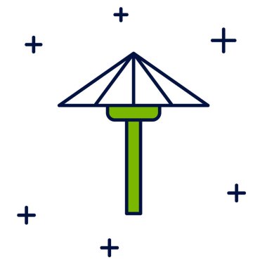 Beyaz arka planda izole edilmiş güneş ikonundan geleneksel Japon şemsiyesi dolduruldu. Vektör.