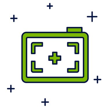 Beyaz arkaplanda izole edilmiş ana hatlı fotoğraf makinesi simgesi. Foto kamera. Dijital fotoğrafçılık. Vektör.