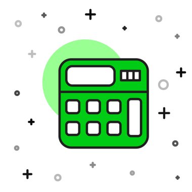 Doldurulmuş ana hat Hesaplayıcı simgesi beyaz arkaplanda izole edildi. Muhasebe sembolü. İş hesaplamaları matematik eğitimi ve finans. Vektör.