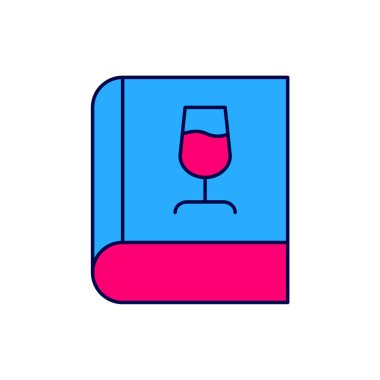 Filled outline Book about wine icon isolated on white background. Wine glass icon. Wineglass sign. Vector.